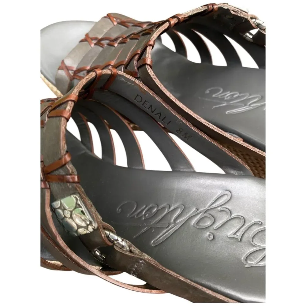 Brighton Denali Wedge Slide Sandal Women’s Size 8 Gray Brown Strappy Leather